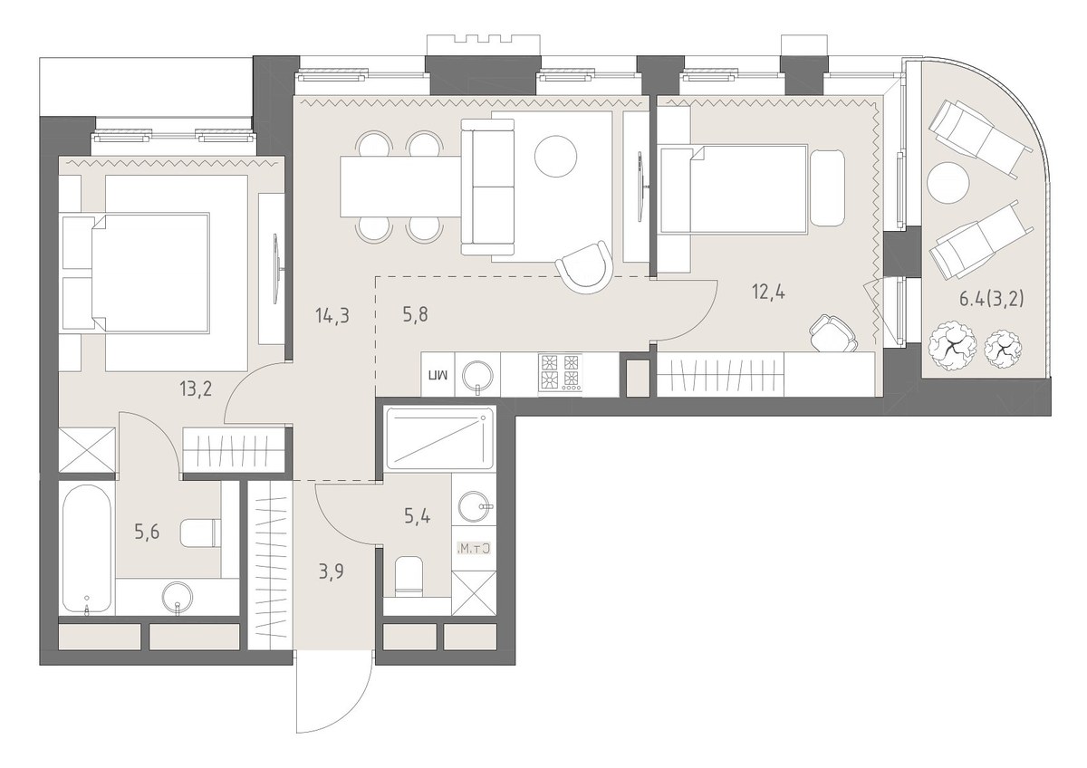 Планировка 64.6 м²