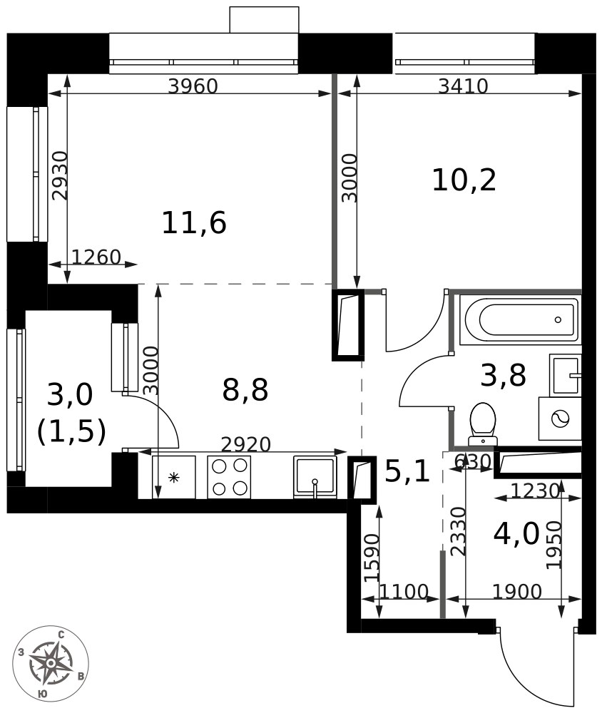 Планировка 45.0 м²