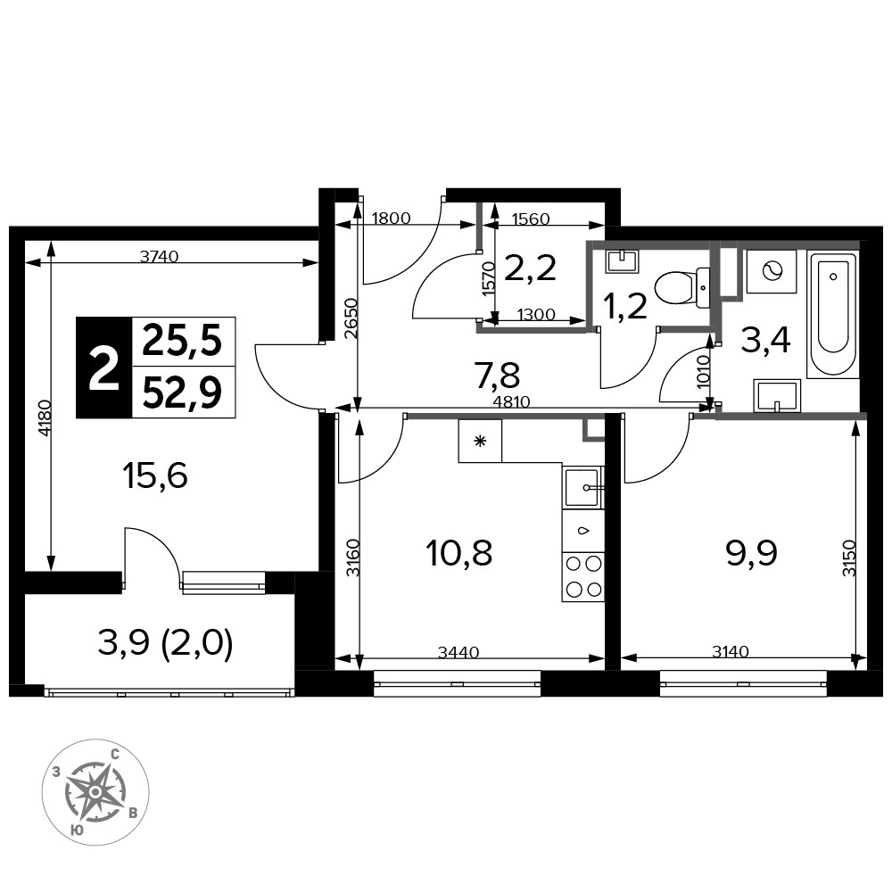 Планировка 53.4 м²