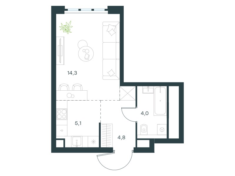 Планировка: Студия, 28.2 м²