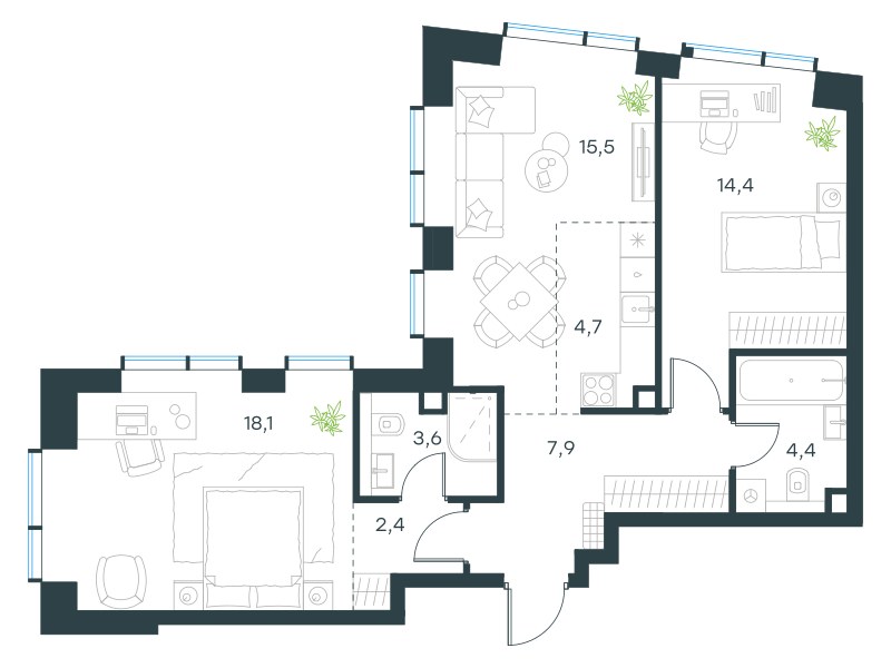 Планировка 71.0 м²