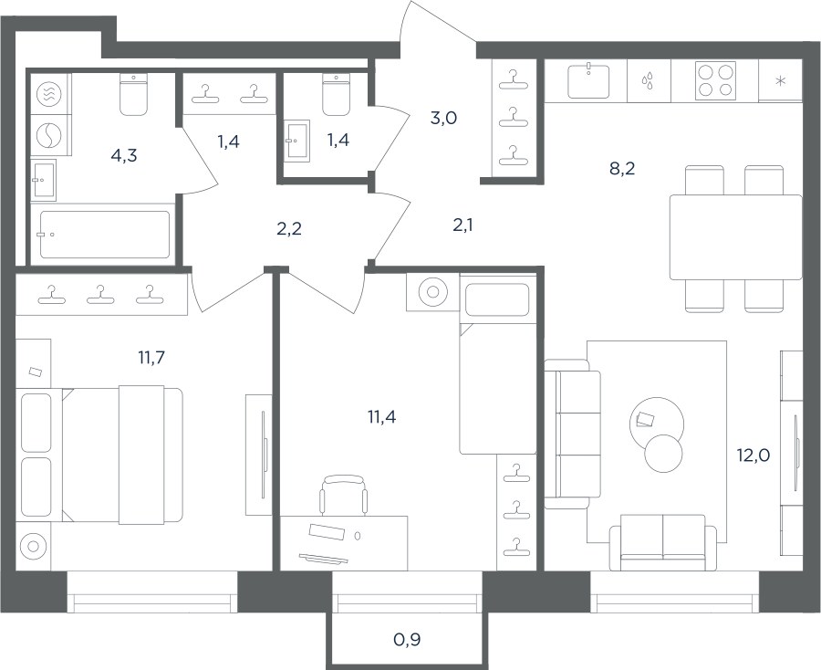 Планировка 58.0 м²