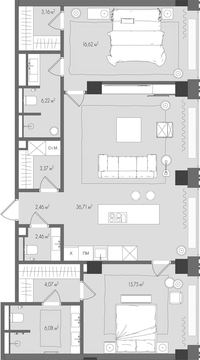 Планировка 96.8 м²
