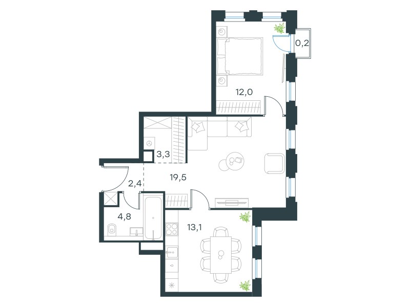 Планировка 55.3 м²