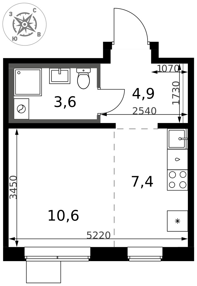 Планировка 27.4 м²