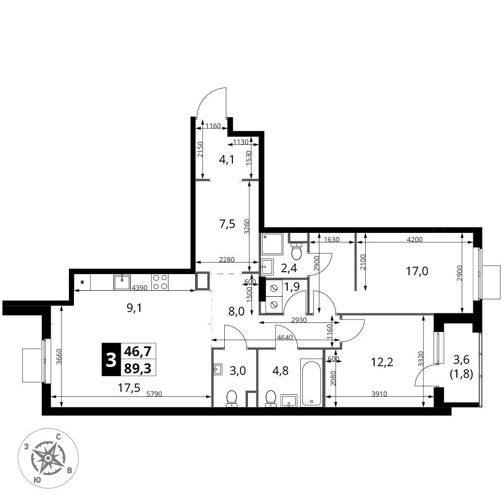 Планировка 89.3 м²
