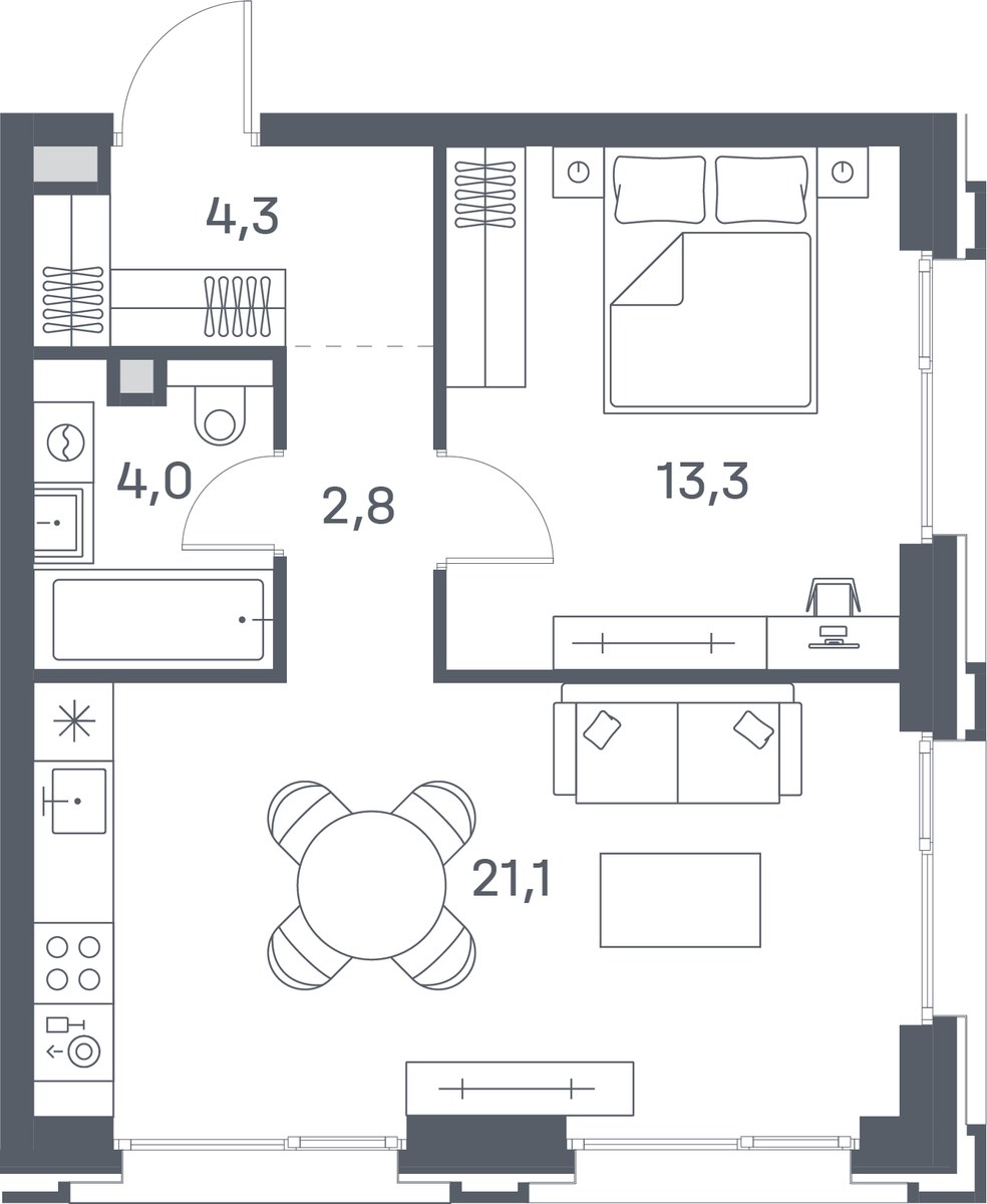 Планировка 45.5 м²