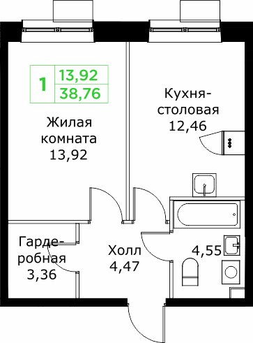Планировка 38.9 м²