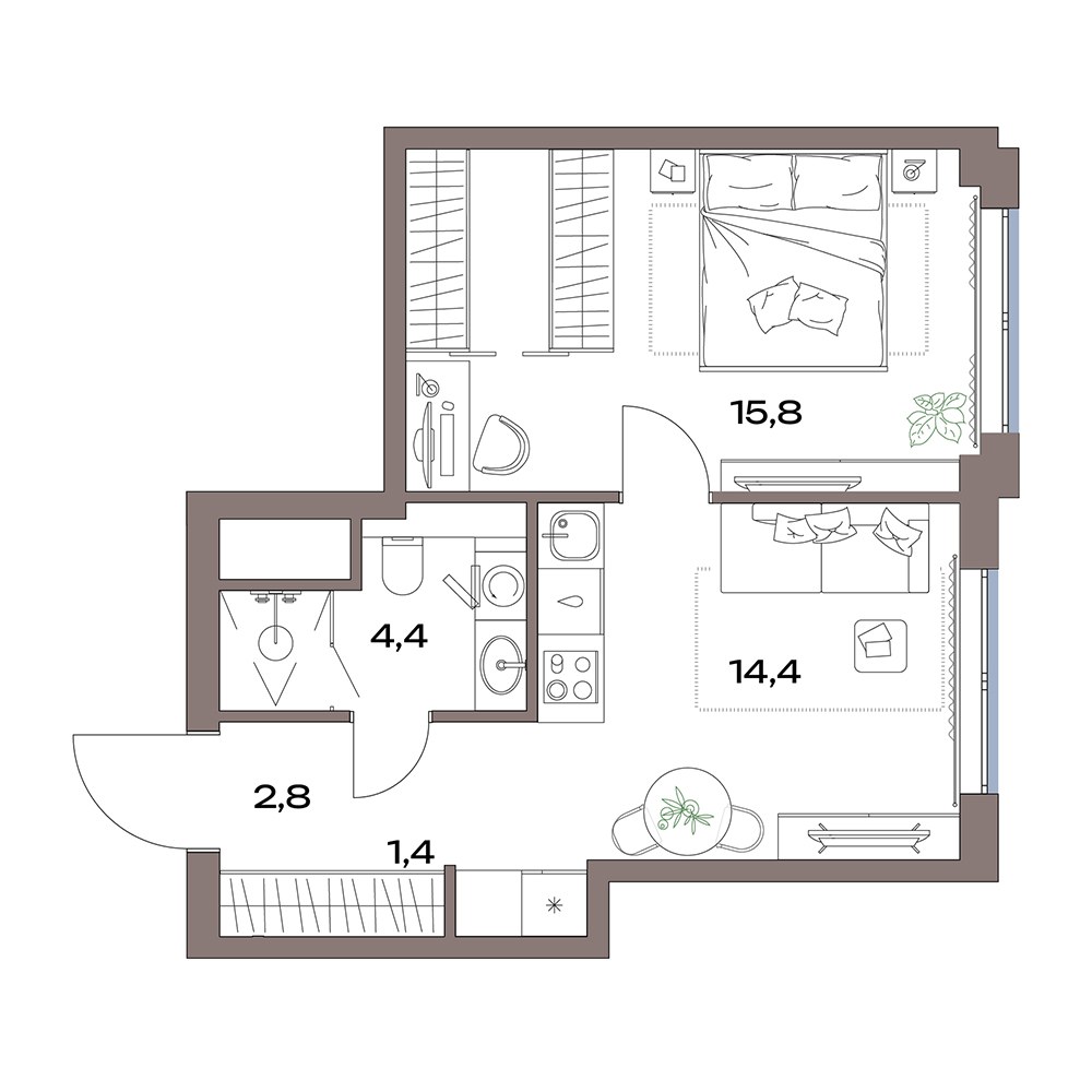 Планировка 38.8 м²