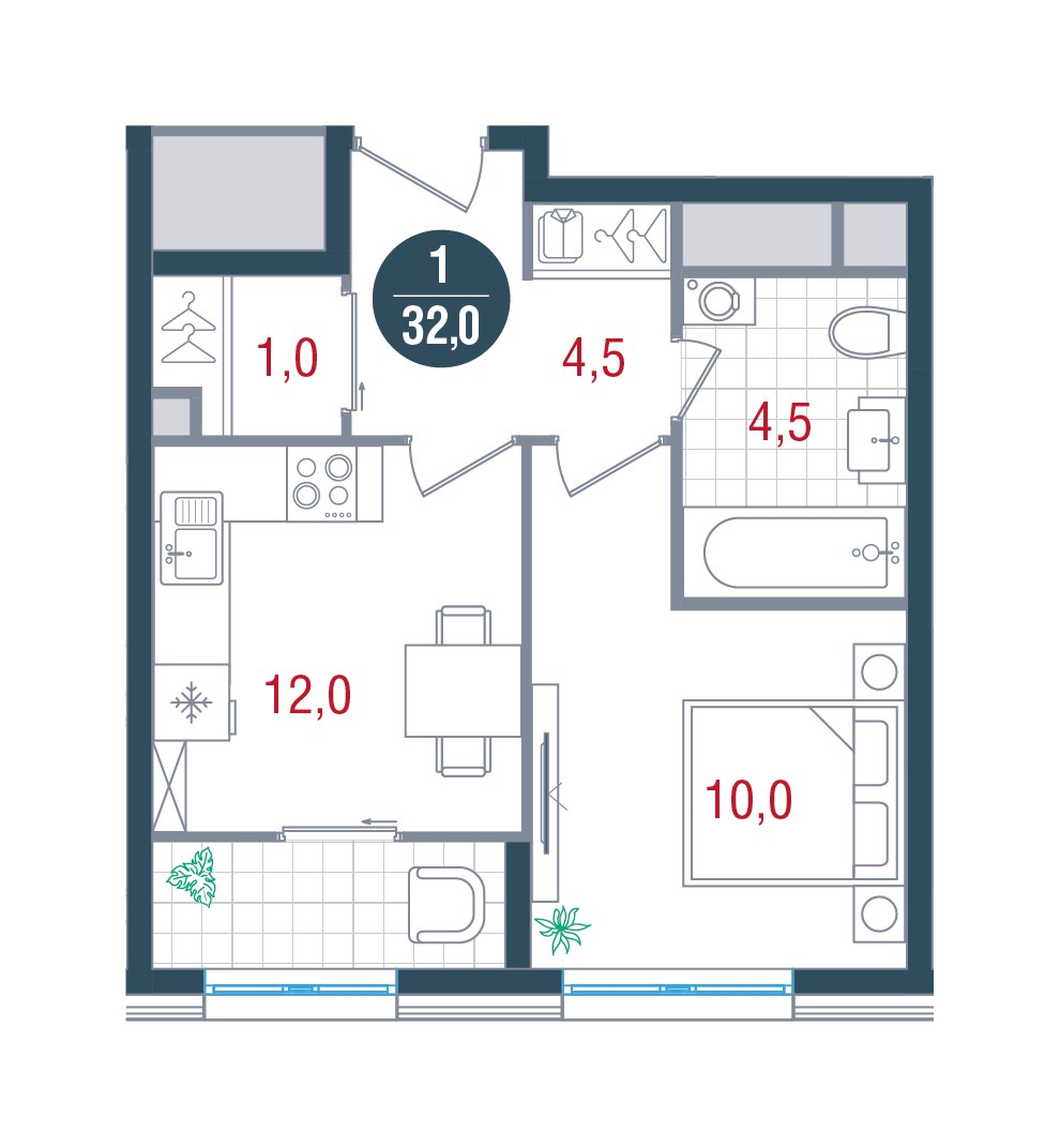 Планировка 32.0 м²