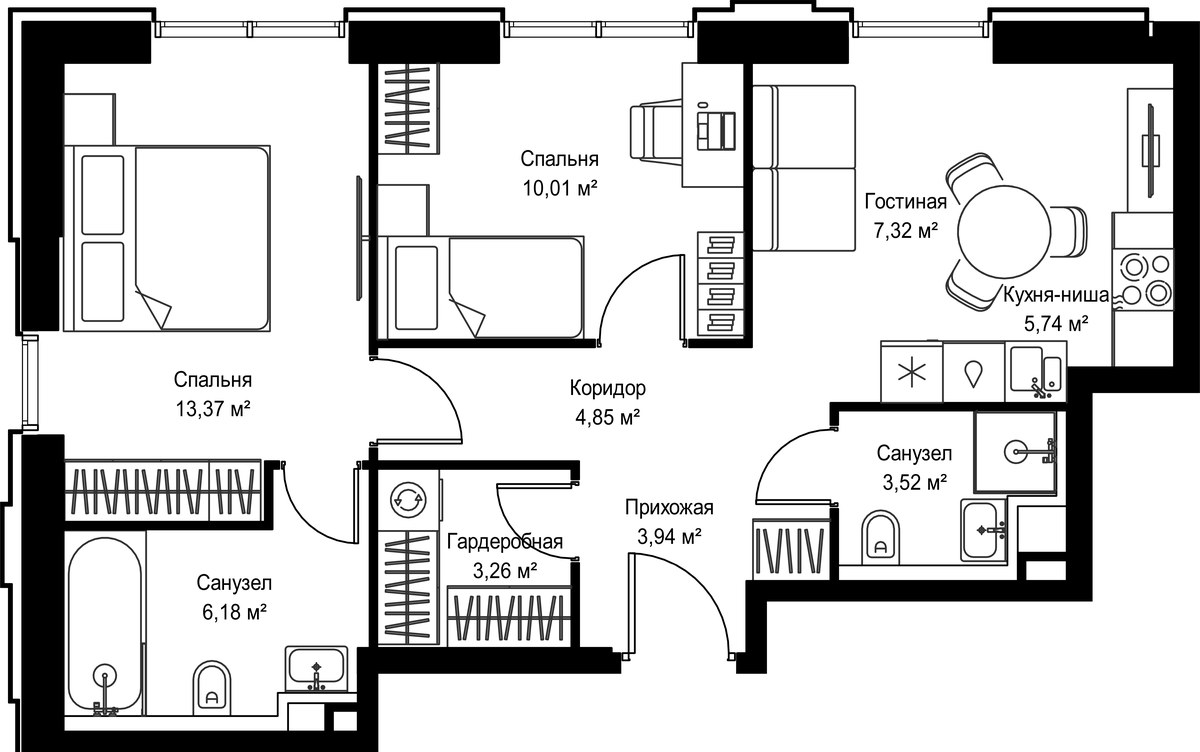 Планировка 58.19 м²