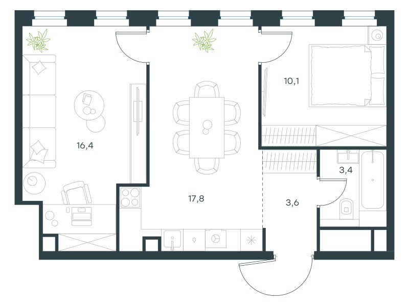 Планировка 51.7 м²
