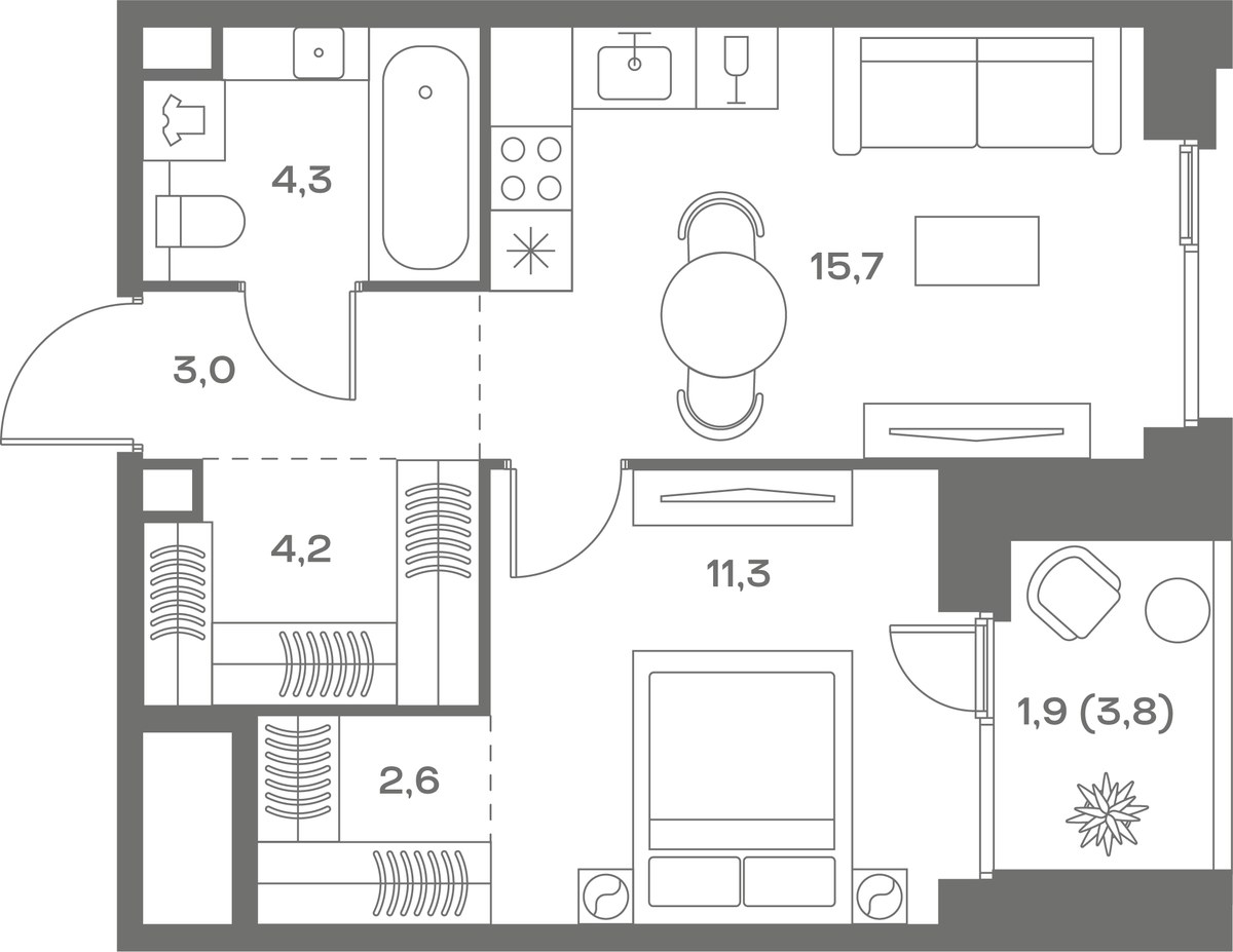 Планировка 43.0 м²