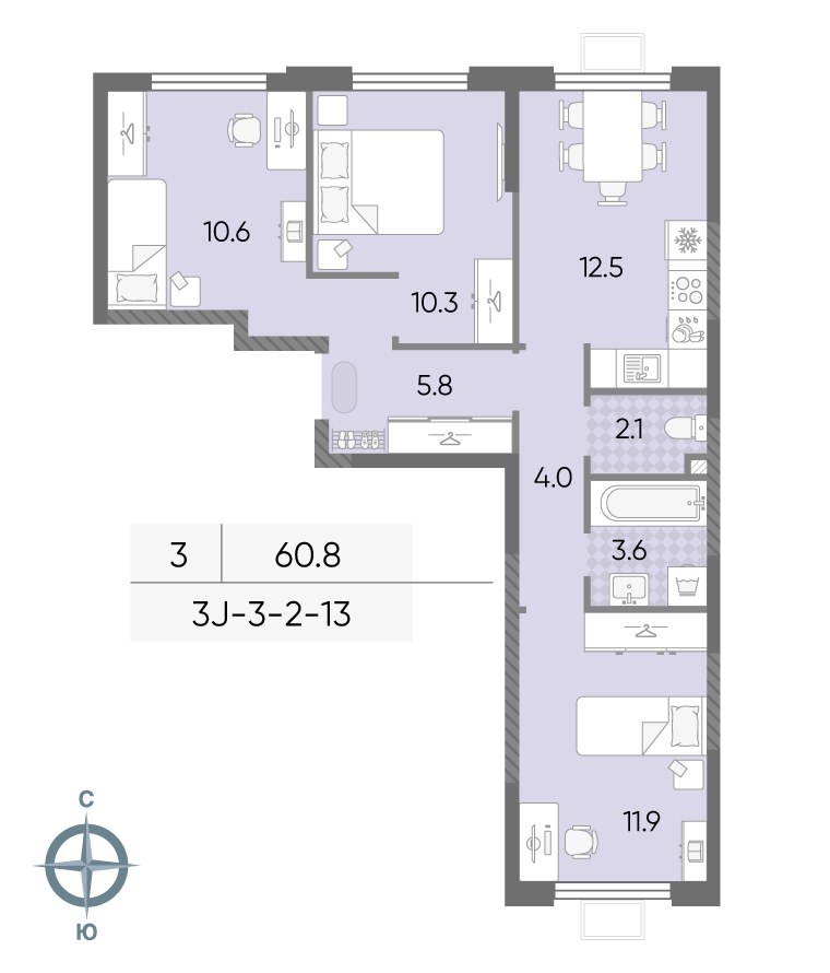 Планировка 60.8 м²