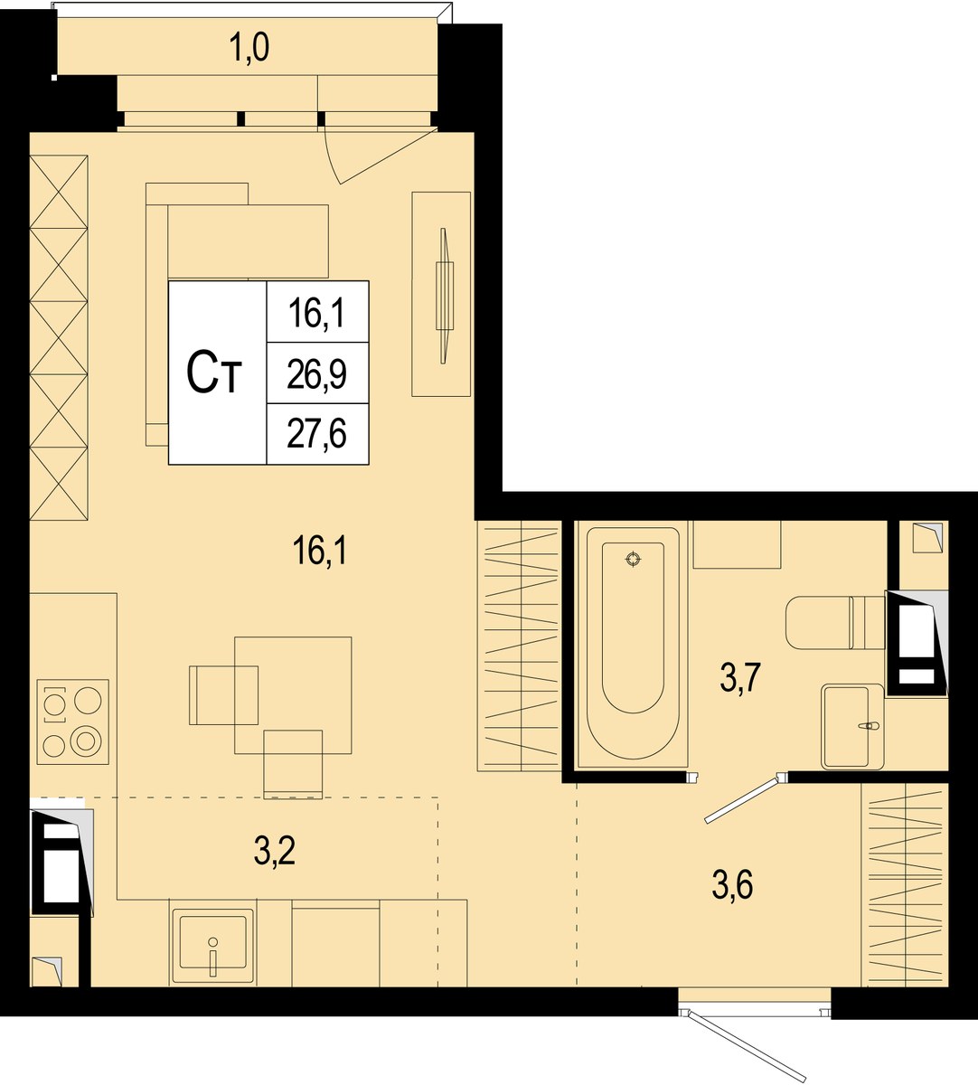 Планировка 27.9 м²