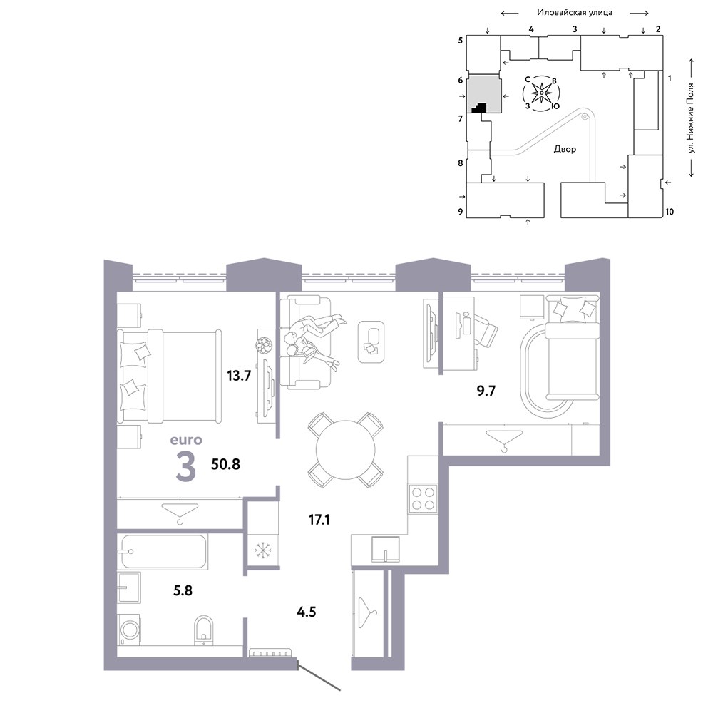 Планировка 50.8 м²