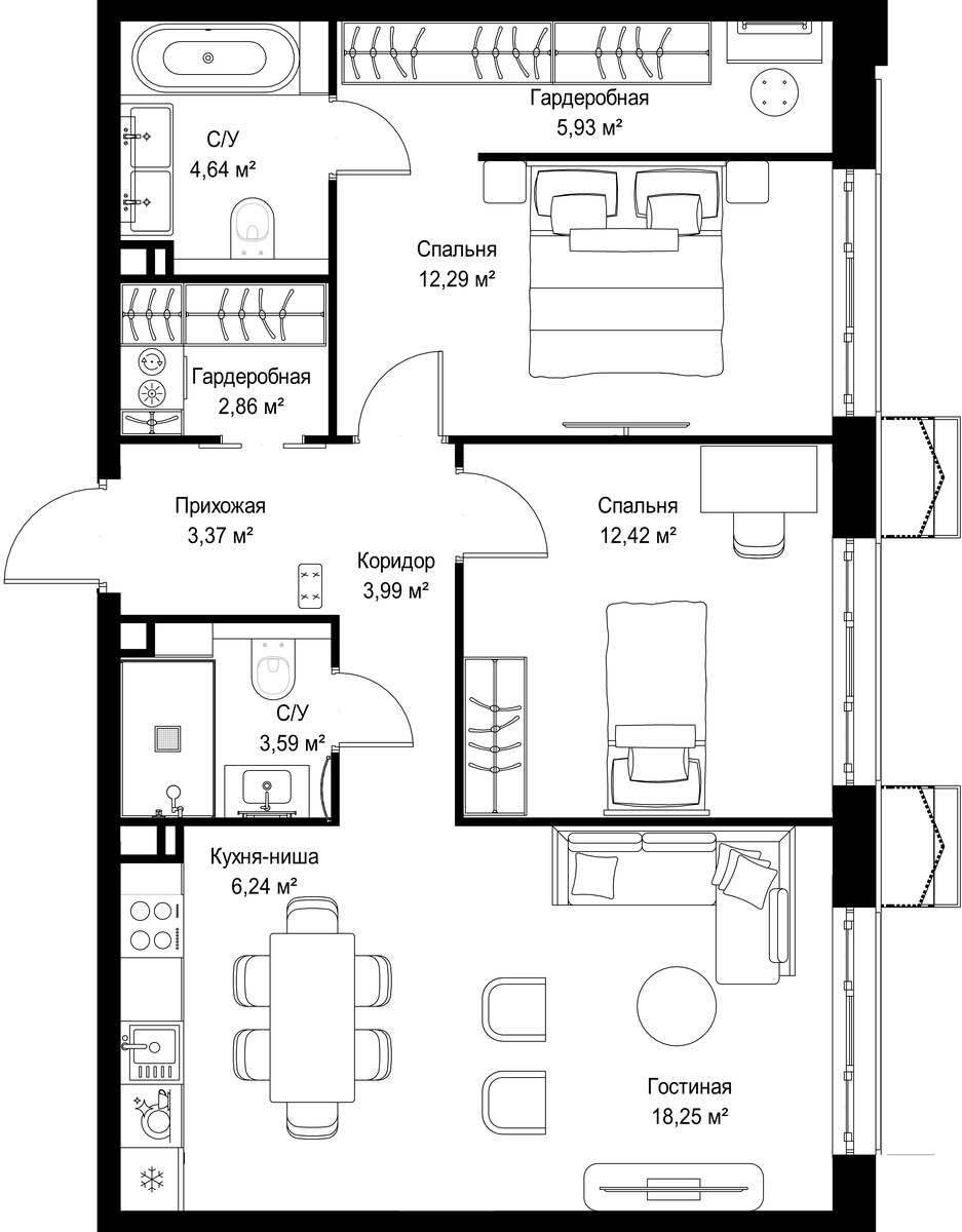 Планировка 73.58 м²