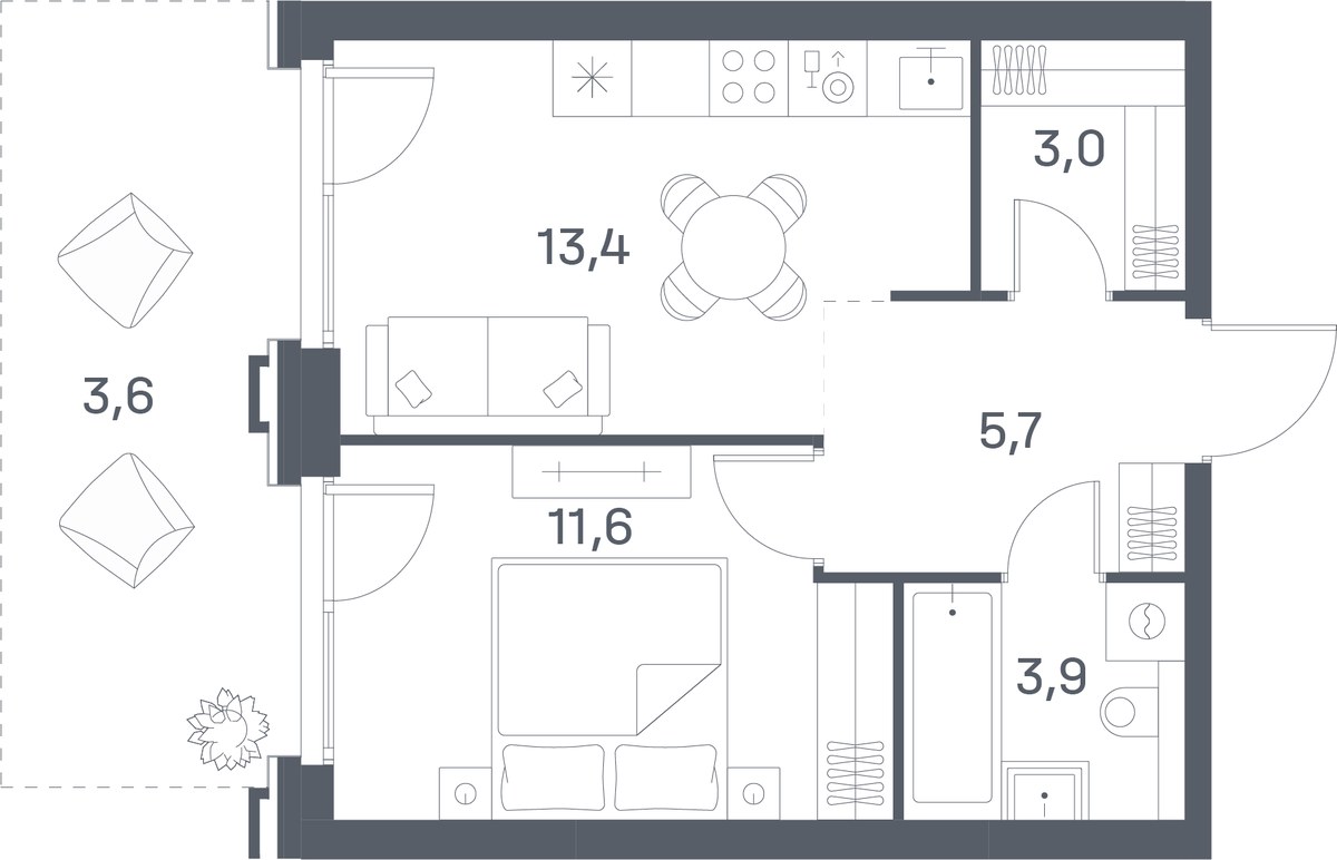 Планировка 41.2 м²