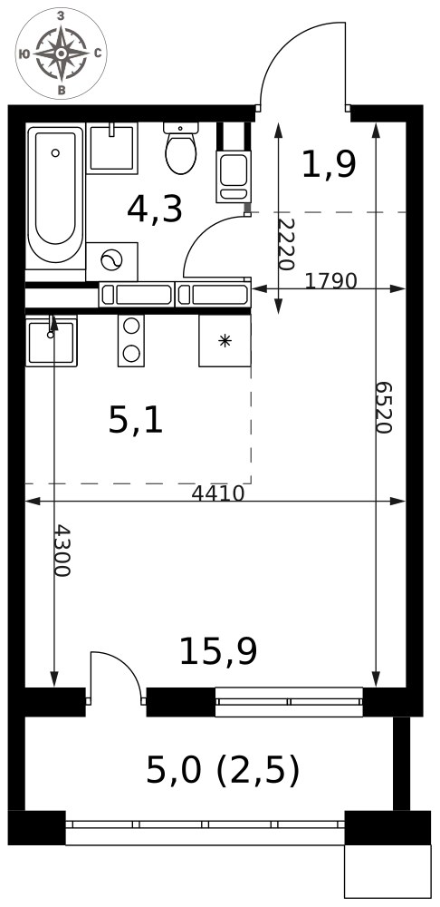 Планировка: Студия, 29.7 м²