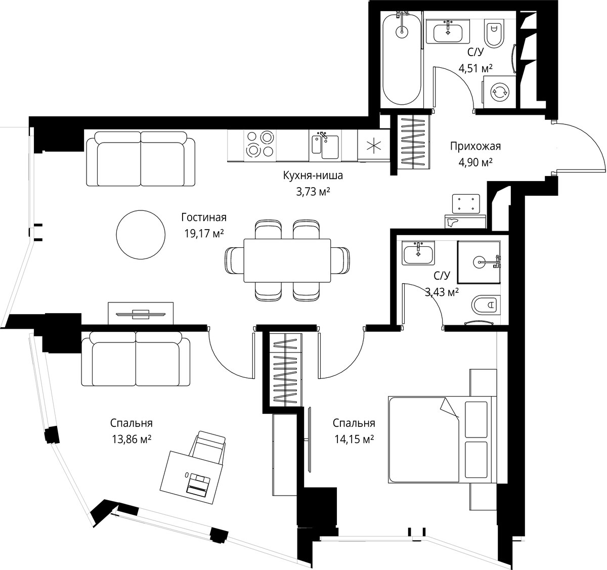 Планировка 64.0 м²