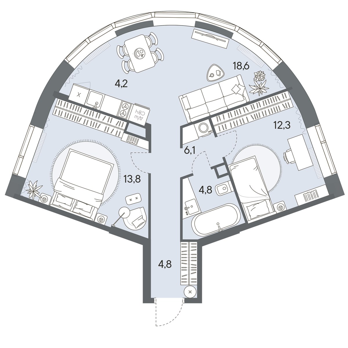 Планировка 64.6 м²