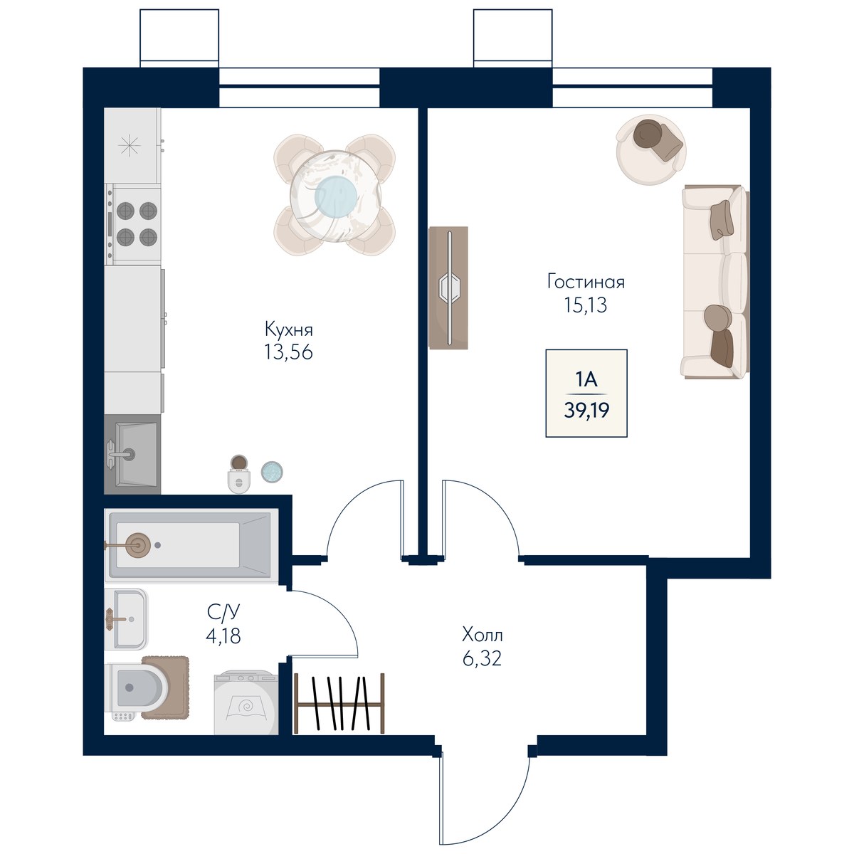 Планировка 39.19 м²