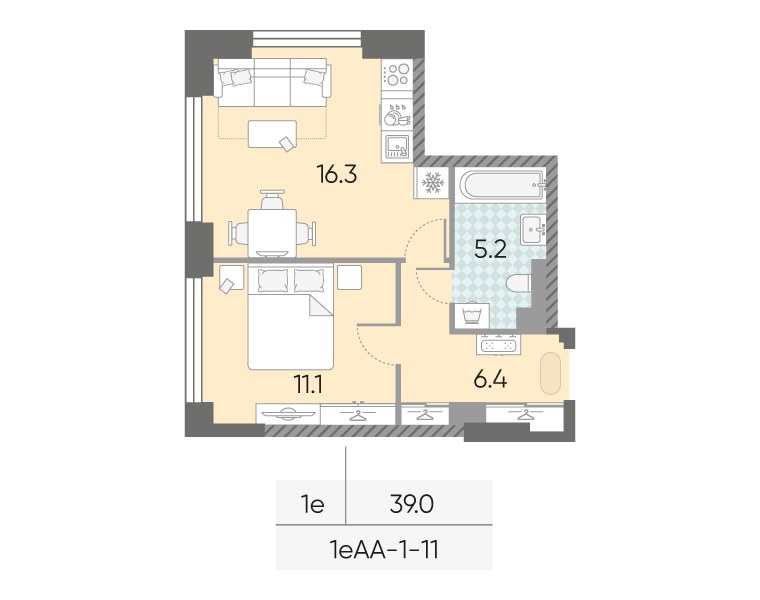 Планировка 39.0 м²