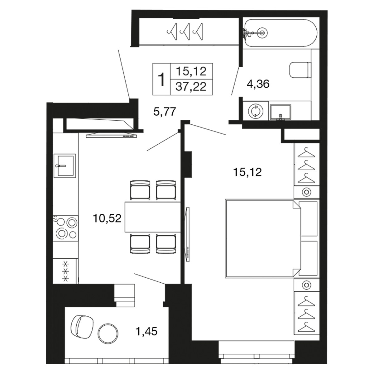 Планировка 35.7 м²