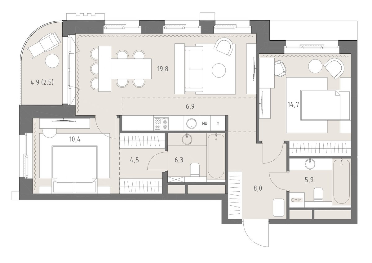 Планировка 79.0 м²