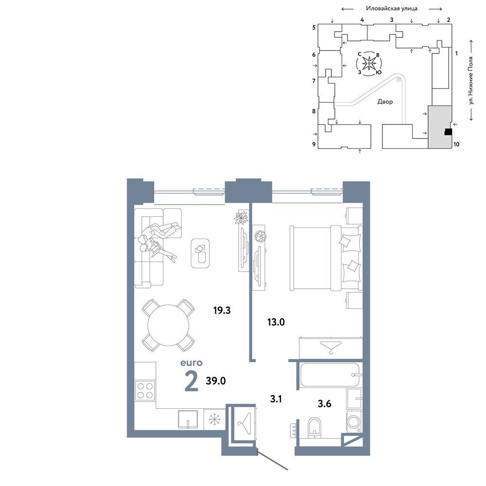 Планировка 39.0 м²