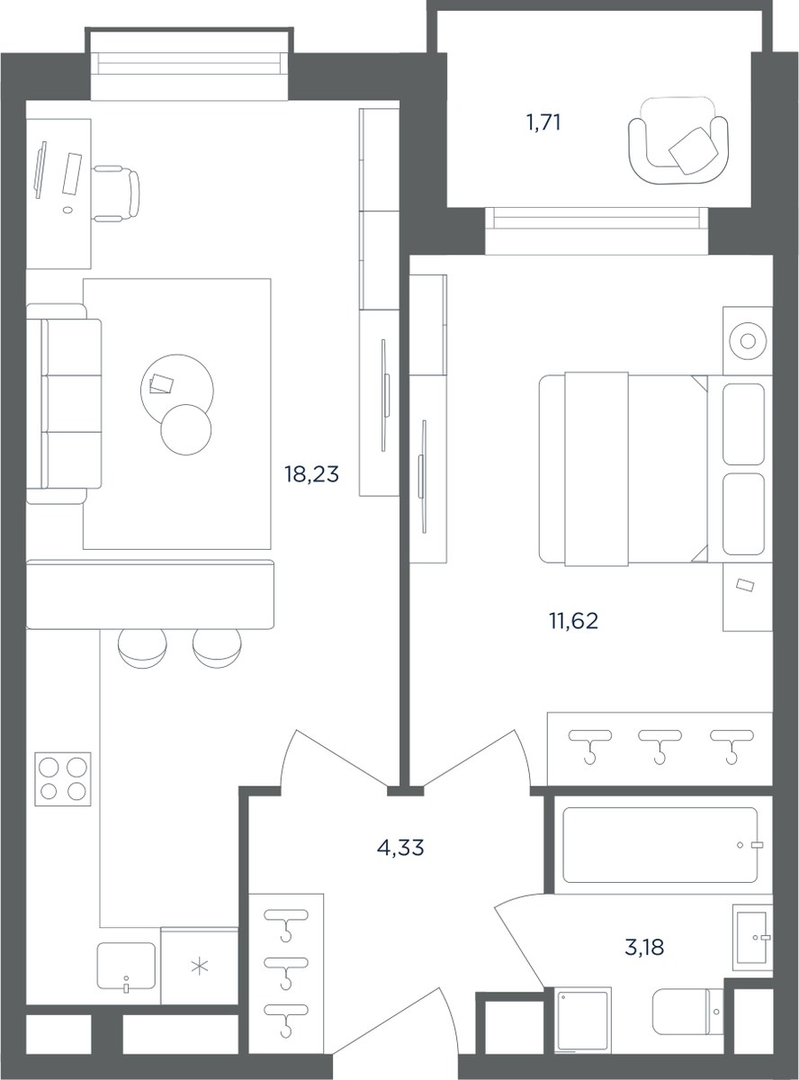 Планировка 39.1 м²