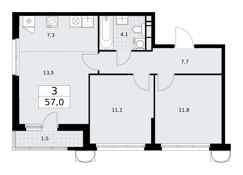 Планировка 57.0 м²