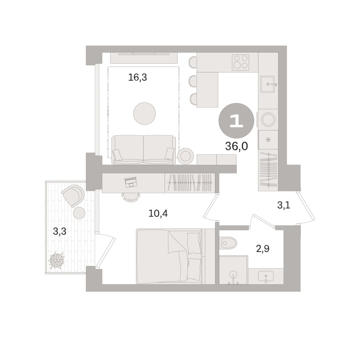 Планировка 36.0 м²