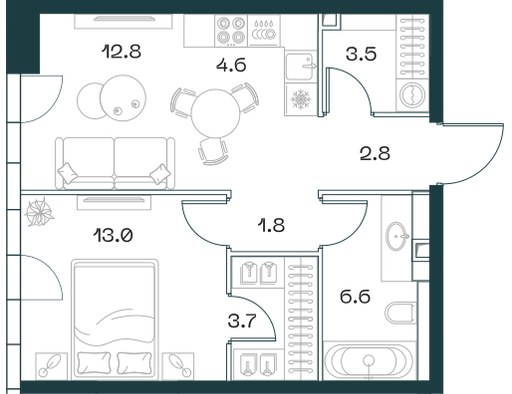 Планировка 48.8 м²
