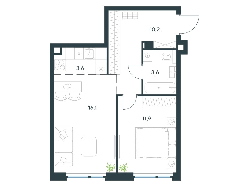 Планировка 45.7 м²