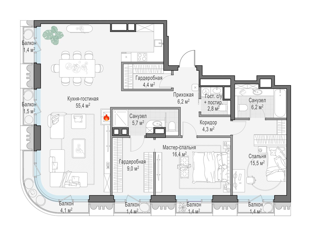 Планировка 127.6 м²