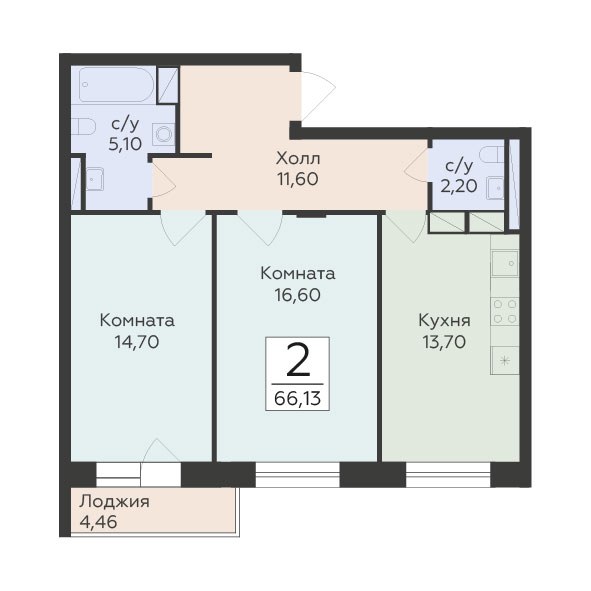 Планировка 66.13 м²