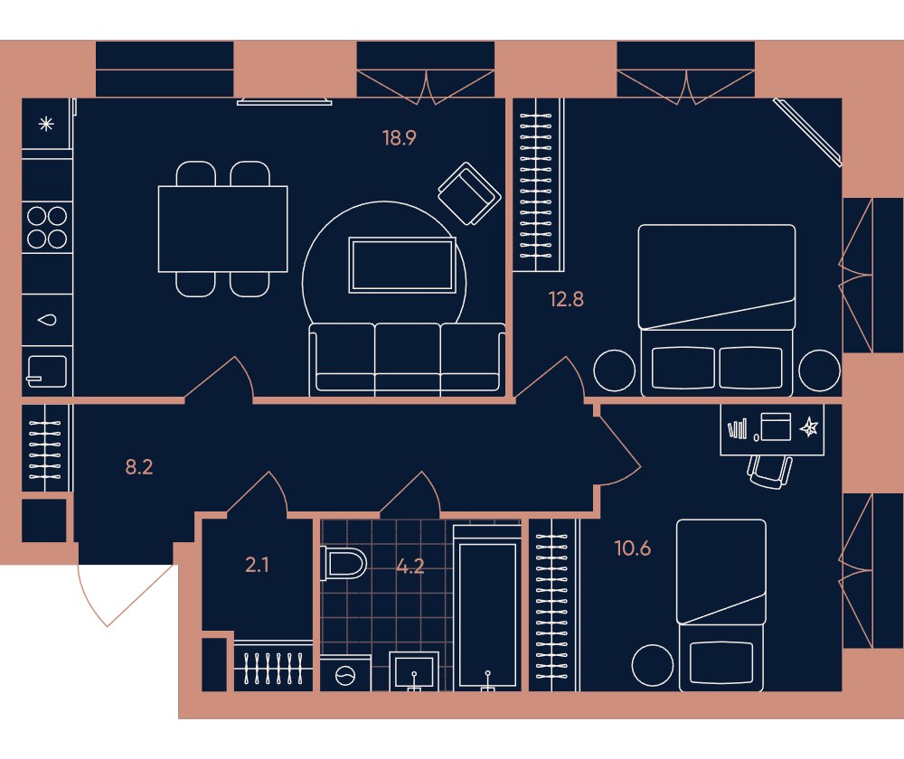 Планировка 56.8 м²