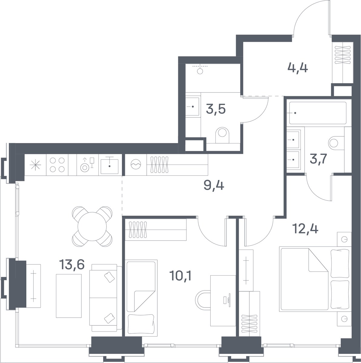 Планировка 57.1 м²