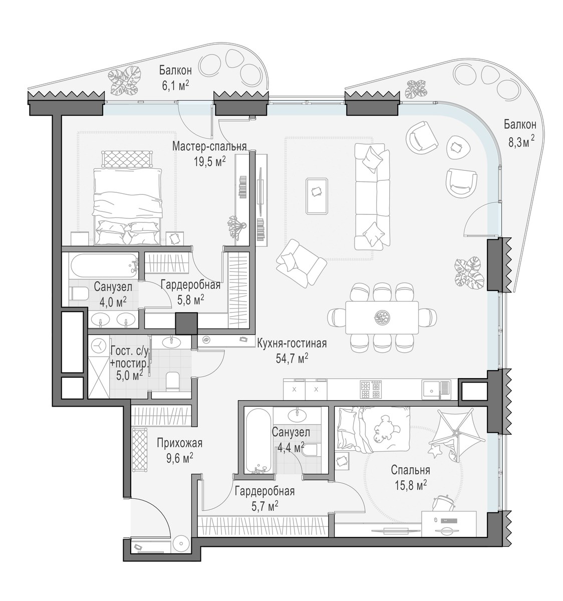 Планировка 128.4 м²
