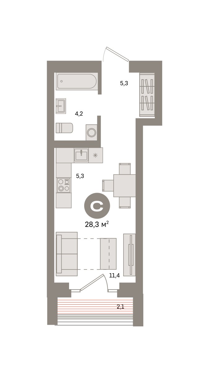 Планировка 28.3 м²