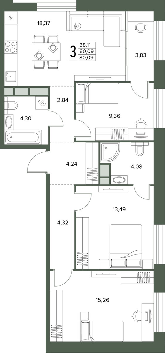 Планировка 80.09 м²