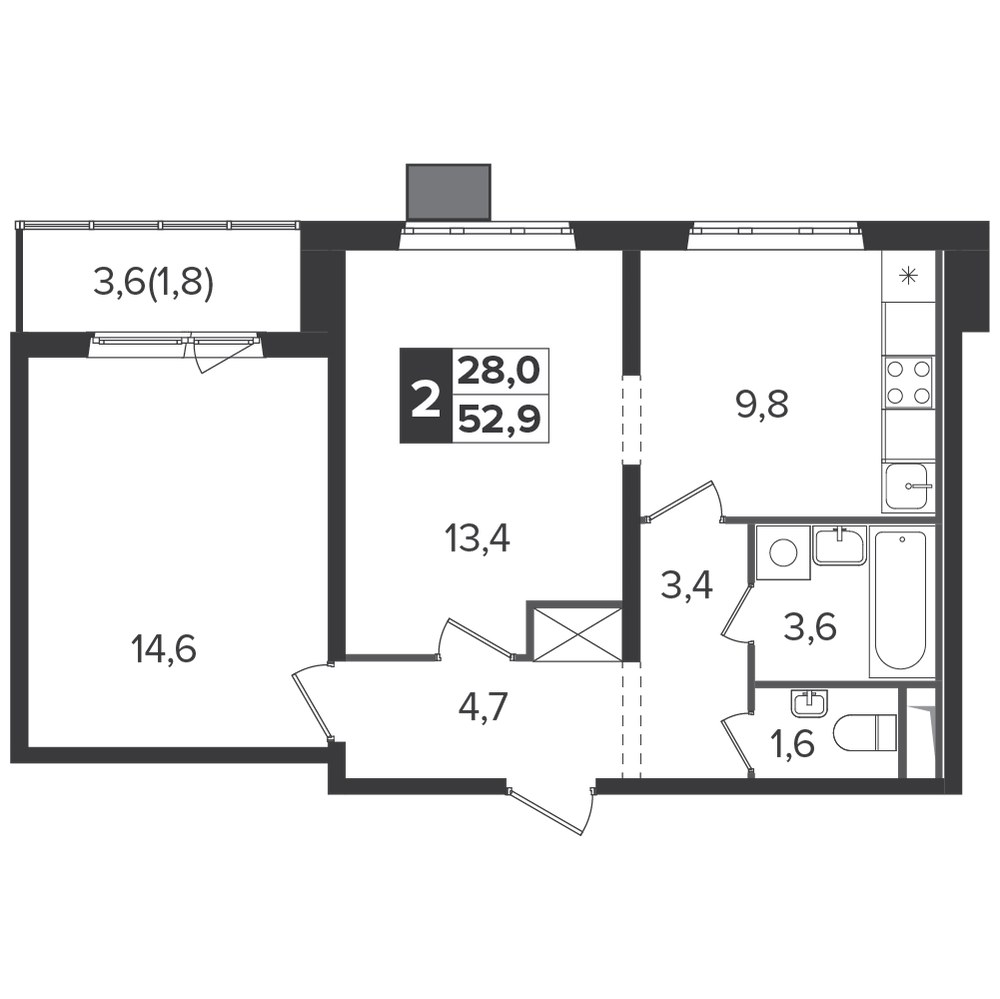 Планировка 52.6 м²