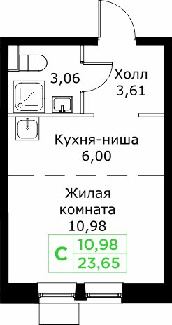 Планировка: Студия, 23.7 м²