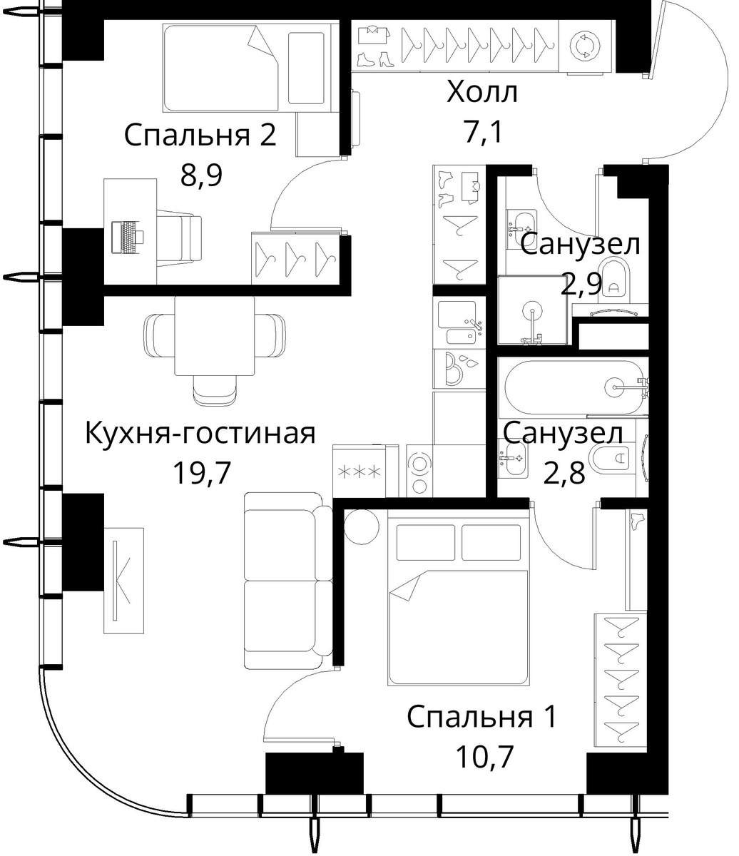 Планировка 52.1 м²