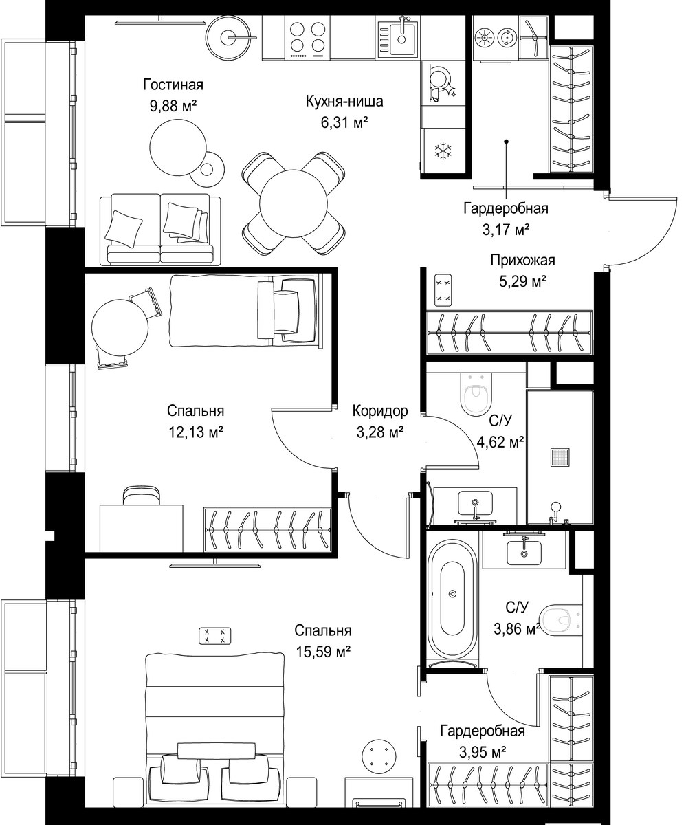Планировка 68.08 м²
