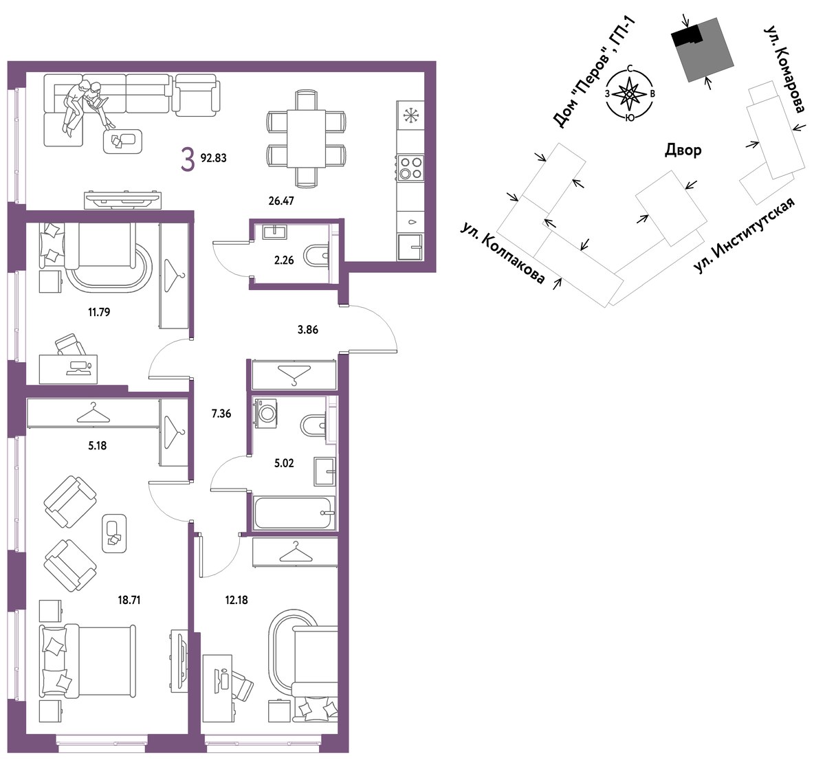 Планировка 92.83 м²