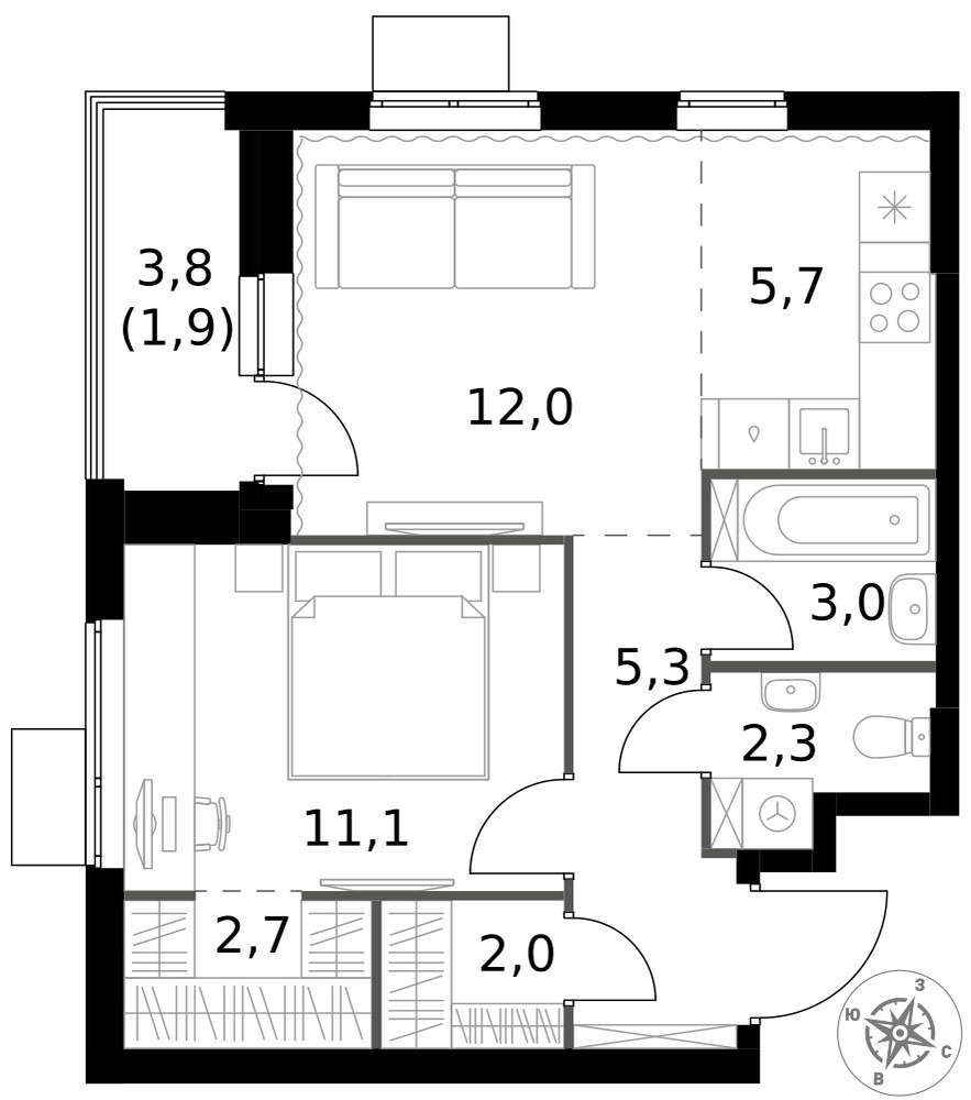 Планировка 46.0 м²