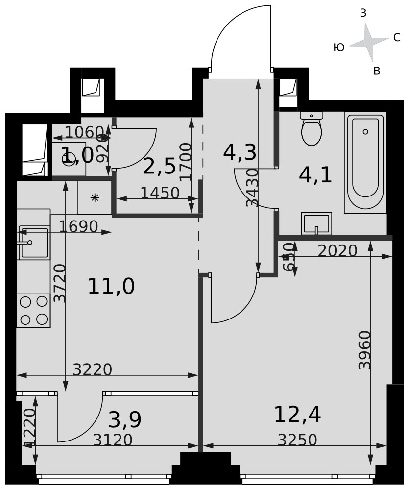Планировка 39.2 м²