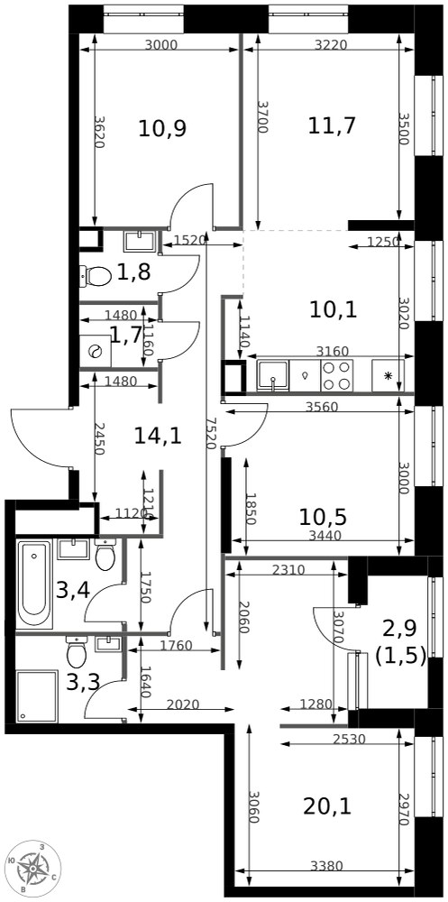 Планировка 89.1 м²